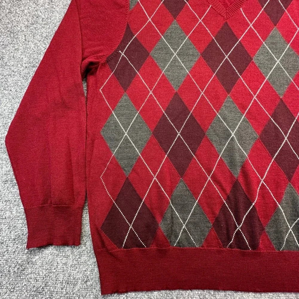 INC International Concepts Argyle‎ Sweater Mens XXL Red Merino Wool Blend